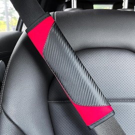 2PCS Car Seat Belt Cover, Carbon Fiber Soft Shoulder Strap Covers Harness Pads, Breathable Leather Safety Seatbelt Pads Helps Protect Your Neck and Shoulders (Red, One Size)