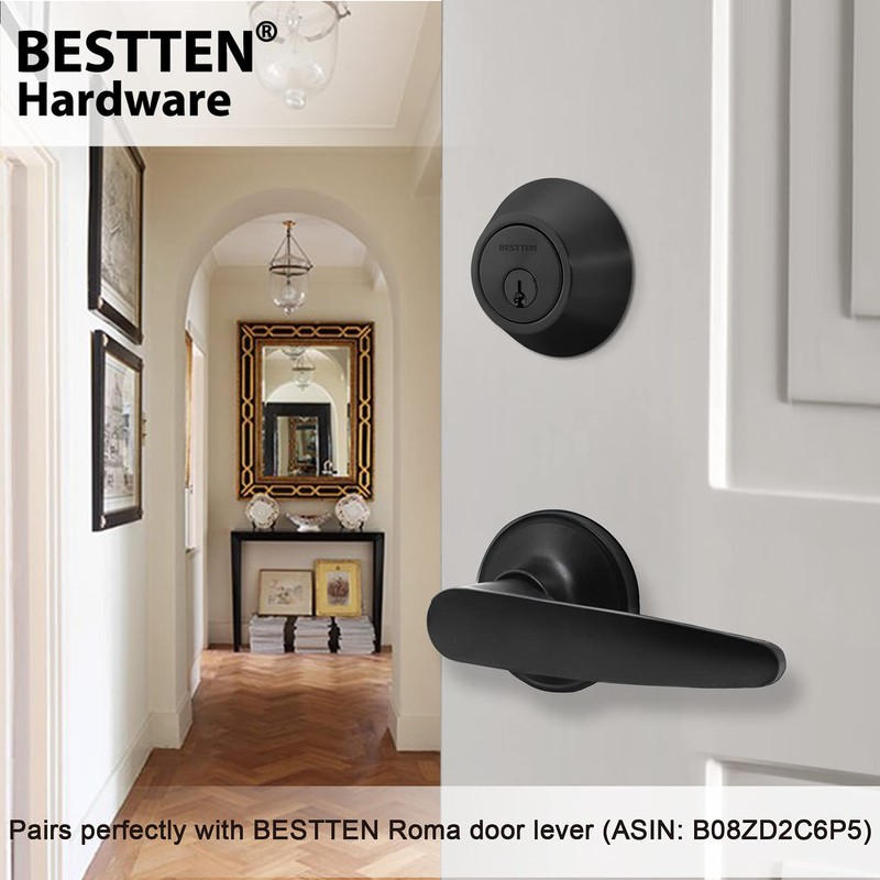[2 Pack] BESTTEN Single Cylinder Deadbolt, Keyed Alike Dead Bolt