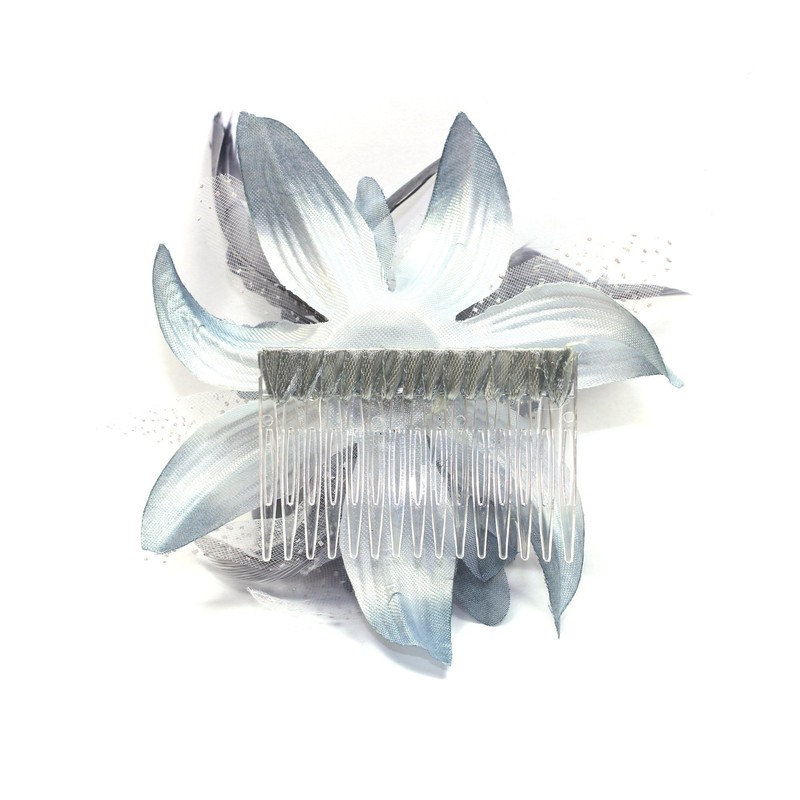Pretty Cool - Grey Flower & Feather Comb Fascinator