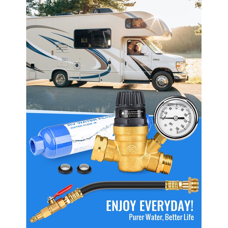 RV Water Pressure Regulator Kit, RV Fresh Water Kit All-in-One