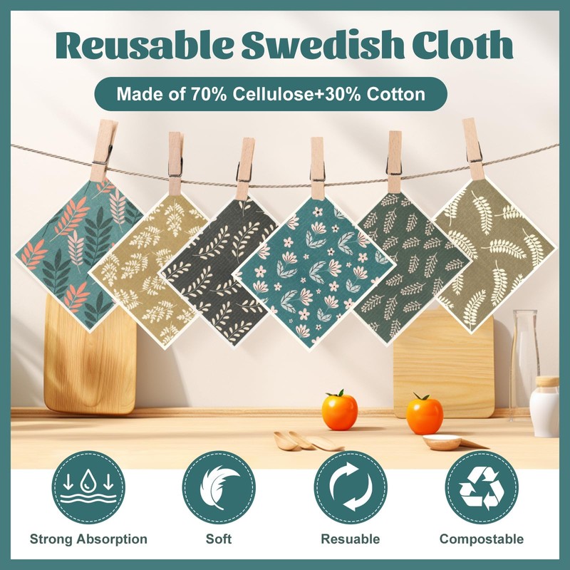 ktxaby 6 Pack Swedish Dishcloths Super Absorbent Washable Swedish Dish