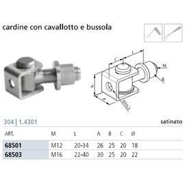CARDINE INOX AISI 304 CON CAVALLETTO E BUSSOLA - M16