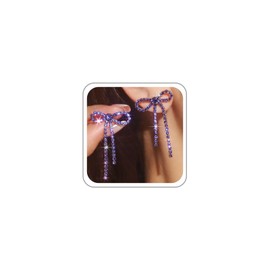 LKingel Bow Earrings for Women Trendy Rhinestone Bows Earrings Christmas Bows Earrings Long Tassel Ribbon Drop Earrings Bow Stud Earrings Stocking Stuffers Christmas Jewelry Accessories (Purple)