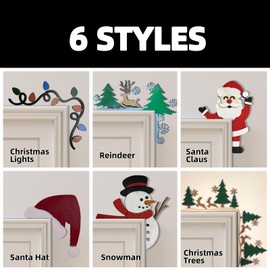 6PCS Wooden Christmas Over Door Toppers Corner Frame Decorations Indoor Ornament Decorative Wall Woodland Wood Vintage Window Garage Yard Santa Creative Wooden Hanging Decor (Set of 6PCS Style B)