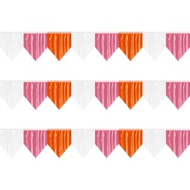 3P Banner Metallic Foil Fringe Wall Hanging Tinsel Fringe Banners backdrop for Parade Floats Garland Wedding Parties Graduation Class Sunset Retirement Anniversary Party Decorations(Orange Pink White)
