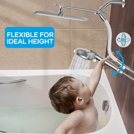 UltrTxenova 10" Metal Rain Shower Head with Handheld Spray Combo,10" Height/Angle Adjustable bar, Filtered Handheld Shower Head with 10-Spray Built-in Power Wash,71" Extra Long Hose Chrome