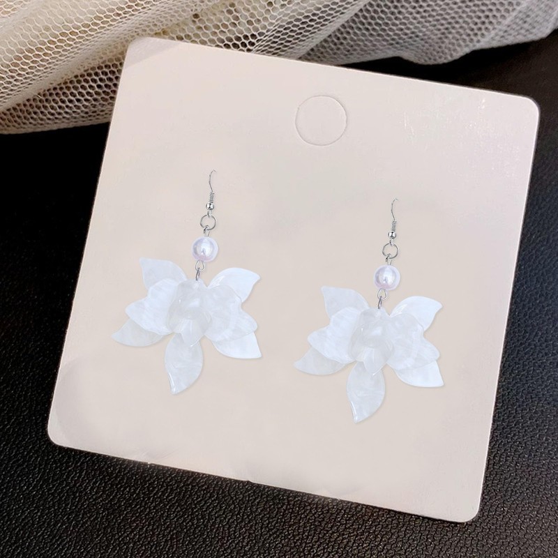 Peasimy Resin Acrylic Pearl Flower Dangle Earrings for Women Bohemian