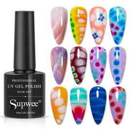 SUPWEE Universal Clear Blossom Gel Nail Polish Nail Painting Blooming Gel Polish Flower Marble Effect Nail Art Soak Off UV Gel Manicure DIY Nail Design At Home 1 Bottle 10ML(0.33 Fl Oz)