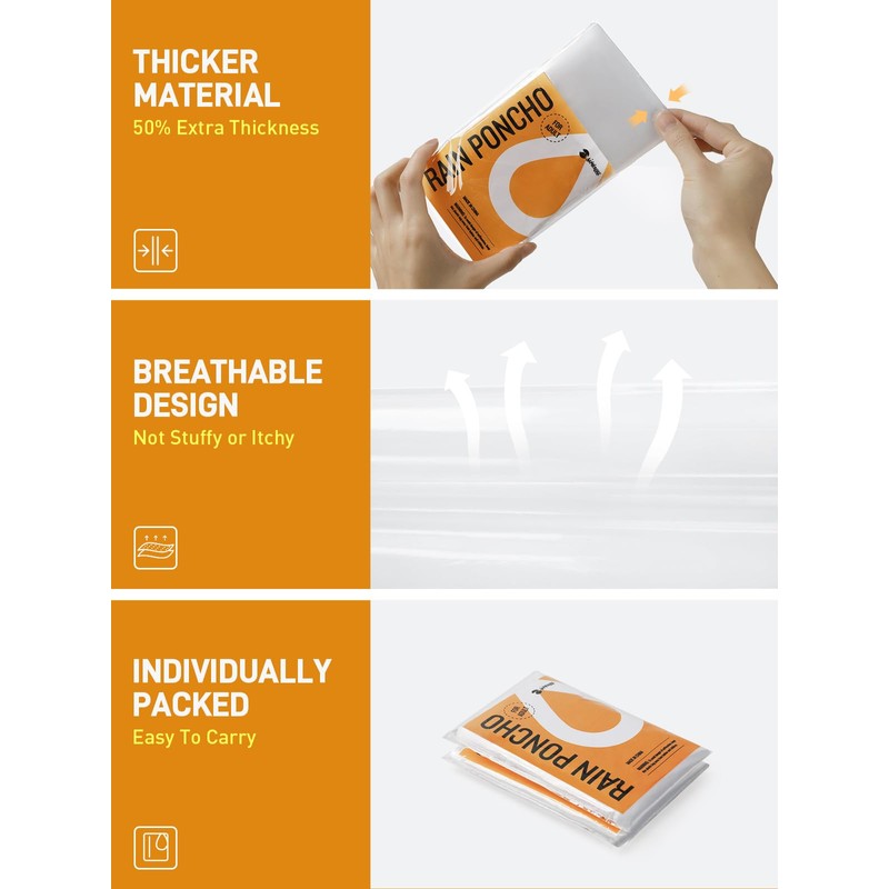 SaphiRose Disposable Rain Ponchos Emergency Clear Poncho (4 pack, Clear)