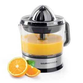 GOURMETmaxx elektrischer Entsafter für Zitrusfrüchte & Orangensaft | Saftpresse bis 700 ml Füllvolumen | Zitruspresse mit verschiedenen Zubehör für frischesten Geschmack | 40 W [transparent/silber]