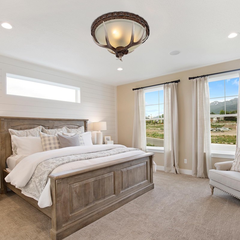 AngelcityCC Antler Glass Semi Flush Mount Fixture Ceiling Lighting, 3-Light