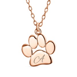 Script Initial Alphabet A-Z Petite Dog Cat Pet Kitten Puppy Paw Print Pendant Necklace Animal Jewellery for Women Teenagers Polished Rose Yellow Gold Plated 925 Sterling Silver Adjustable, Sterling