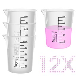 Labvida 12PCS Mini Plastic Beakers, Vol.50ml(1.69oz) Stackable Measuring Cup with Black Scale line, Plastic Pitcher PP material Ideal for Science Activities and Household Use, LVB011