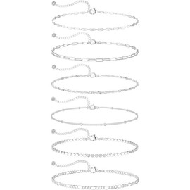 TEWIKY Waterproof Ankle 6PCS Bracelets Thiny Herringbone Box Paperclip Figaro Cuban Link Anklet Set Dainty Jewelry for Women Cute Summer Beach Jewelry For Mother's Day Gift:_6pcs set-A-SL