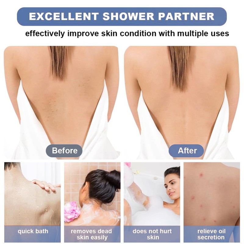 Double Sided Back Scrubber with Long Handle, Exfoliating Shower Brush