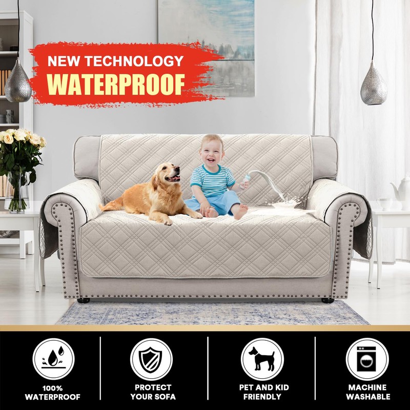 PrinceDeco 100% Waterproof Loveseat Covers for 2 Cushion Couch Sofa