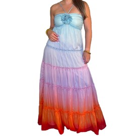 Vaceky Maxi 3D Floral Halter Prom Dresses Womens Beach Wedding Guest Nightgowns