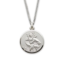 Christopher James Of London | Solid 925 Sterling Silver St. Christopher Pendant 14mm and Chain | Traditional Saint Design | St Christopher Travel Gift | Gift Box Included