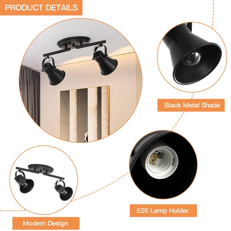 SEEBLEN 2 Light Track Lighting Ceiling, Industrial Directional Ceiling Spot