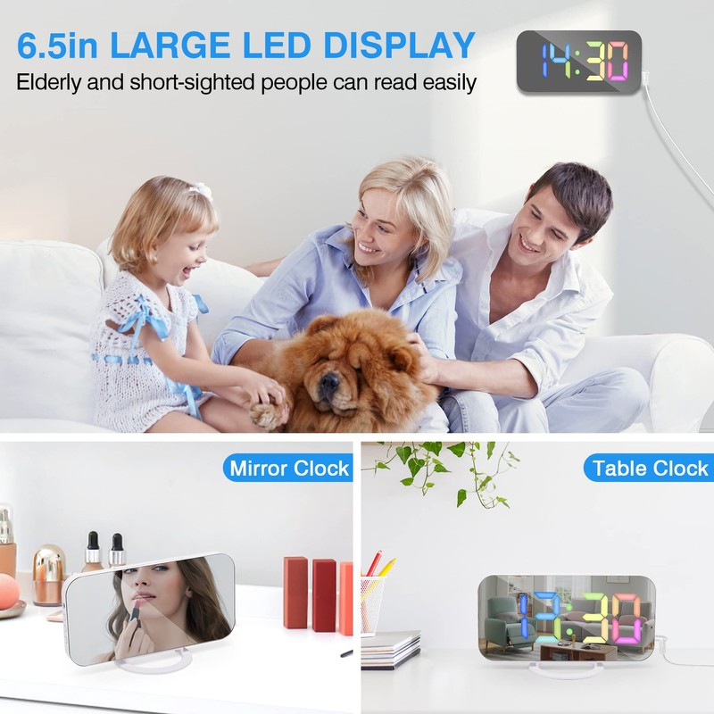 Sukeen Alarm Clocks Bedside, Alarm Clock with Dimmable LED Display,