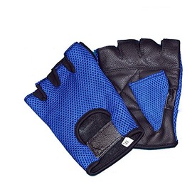 Prime Sports Leather MESH Fingerless Weight Lifting Exercise Gym Wheelchair Gloves Black/Blue WLG-021 (Large)