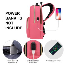 Bonioka Laptop Backpack for Women, Laptop Bag Travel Backpacks for Work Travel 15.6 Inch with USB Charing Port Luggage Strap Light red