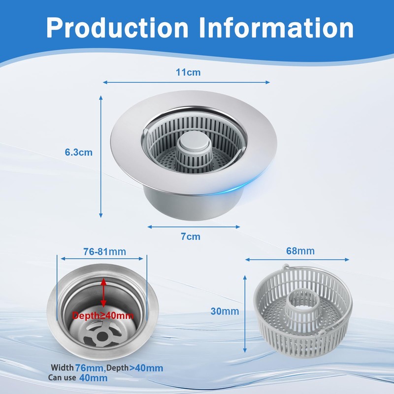 Minicoco Kitchen Sink Plug 3 in 1 Kitchen Sink Strainer