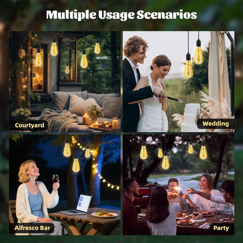 Solar-Powered Edison Hanging Lanterns – Vintage Amber Glass, IP65 Waterproof,