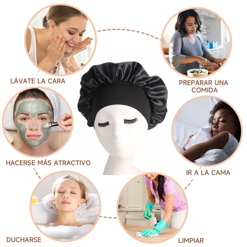 QianMu 4 Piezas Gorro de Seda para Dormir con 100