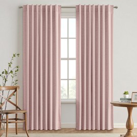EMEMA - Cortinas opacas de lino rosa bebé de 84 pulgadas de largo, juego de 2 paneles para recámara, pestaña trasera, aislamiento térmico, 100% negro, ganchos plisados, oscurecimiento de habitación