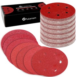 Pukamam 105 Pcs 6 inch Sanding Discs 60 80 120 180 240 320 400 Grit 6 Hole Hook and Loop Round Sandpaper for Random Orbital Sander