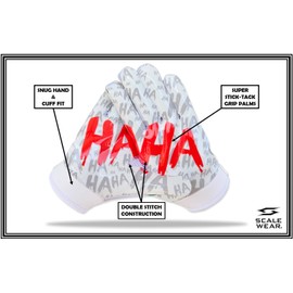 Joker Football Receiver Gloves White - Youth Adult Unleash Venom with Jester Stealth Elite Tacky Pro Grip Palms Men Kids Boys Small to XXL Sizes Battle College Lineman