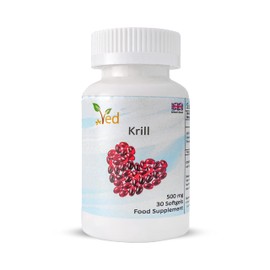 Ved Krill Oil Capsules High Dose 500mg 30 Krill Oil Softgels - Omega 3 Fatty Acid Supplement Excellent Omega/Joint, Heart and Brain Supplement (30 Day Supply)