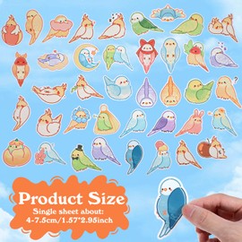 Ymapinc Kawaii Cartoon Bird Parrot Stickers, 40Pcs Self Adhesive Waterproof Bird Decals for Scrapbooking Planners Journals Gift for Student Birds Lovers - Vinyl