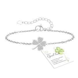 GEMAURA Lucky Bracelet Women's Silver Clover Bracelet Women's Gold Lucky Adjustable Bracelet Silver 925 Ladies for Girlfriend Friendship Bracelets Lucky Charm Gifts for Women, Gold-plated, 925