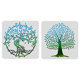 FINGERINSPIRE 2 Pcs Tree of Life Stencils Template 11.8x11.8inch Plastic Tree Drawing Painting Stencils Square Reusable Stencils for Painting on Wood, Floor, Wall and Tile