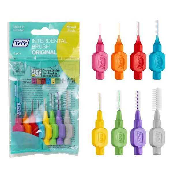 TePe Interdental Brushes Original Mixed (ISO Size 0-7: 0.4-1.3mm) / For easy and thorough cleaning of interdental spaces / 1 x 8 Interdental Brushes