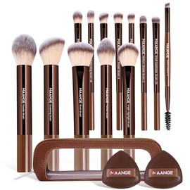 MAANGE 13Pcs Brochas para Maquillaje de Aluminio con Estuche Impermeable y Esponja de Polvos, Set de Brochas de Maquillaje de Alta Calidad Sintético C