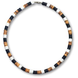 Native Treasure 18" inch Mens and Womens Summer Beach Surfer Necklace From the Philippines, White Ark Shells with Black and Brown Coconut Beads