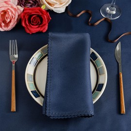 FEKIDO Cloth Napkins Set of 4, Navy Blue Polyester Dinner Napkins Washable Reusable, Wave Lace Table Cloth Napkins for Christmas Thanksgiving Festival Holiday Dinner Table Decoration