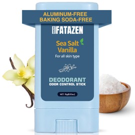 FATAZEN Natural Aluminum-Free Deodorant For Sensitive Skin, Gentle Long Lasting Odor Control Deodorant Stick With Charcoal & Shea Butter For Women & Men, Pleasant Sea Salt & Vanilla Traval Size 0.53oz