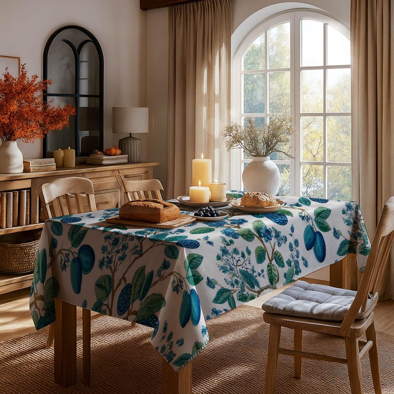 Rectangle Tablecloth 60x83 Inch Blue Plum Floral Pattern
