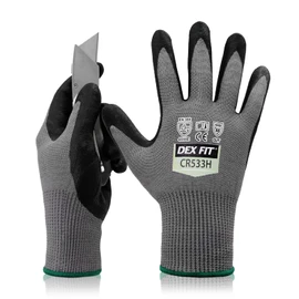 DEX FIT Level A6 Fiberglass Free Cut Resistant Gloves CR533H, 3D Comfort Fit, No Itch, Firm Grip, Soft & Durable, Touch-screen Compatible, Dexterity, Machine Washable; Gray L (9) 3 Pairs