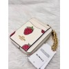 Coach CAR32 Zip Card Case With Strawberry Print NWT Chalk