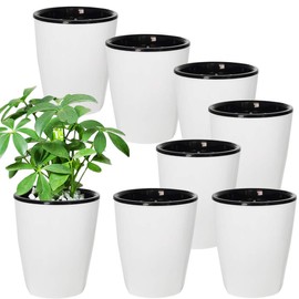 8 Pack 4 Inch Self Watering Plastic Planter with Inner Pot White Flower Plant Pot,Modern Decorative Flower Pot for All House Plants,Flowers,Herbs,African Violets