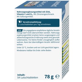 sanotact Zink+C+D hochdosiert | Zink VItamin C und D Lutschtabletten | Zitronengeschmack | Immunsystem | 54 vegane Tabletten