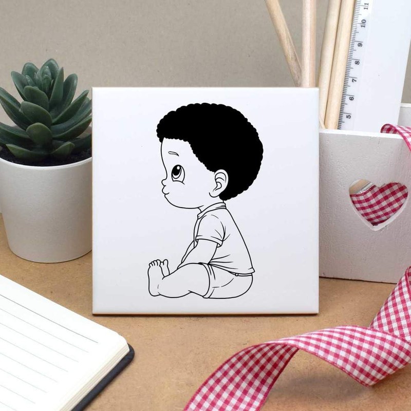 'Cute Sitting Boy' 108mm Square Ceramic Tile (TD00031335)