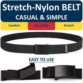 MOZETO Men's Belt Length 115-145 cm Wide 3.8 cm Fabric Canvas Nylon Belt Automatic Buckles Adjustable Unisex Fabric Belt, Black stretch nylon
