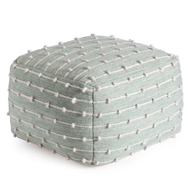 Anji Mountain 100% Handmade & Handcrafted Comfortable Home Décor Pouf Ottoman Footrest for Living Room, Bedroom, Nursery, Kidsroom, Patio Furniture - (22" x 22" x 16"- Teal,Ivory)