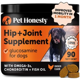 Pet Honesty Hip & Joint Health Soft Chews for Dogs, Joint Supplement with Glucosamine Chondroitin, MSM, Turmeric, Joint Support + Mobility, May Reduce Occasional Discomfort (Chicken 90 Count)